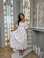 Женское платье из муслина миди с эластичным лифом и принтом сердца