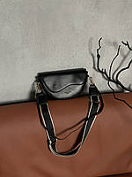 Сумка в стилі багет крос боді на широкому ременці чорний Є