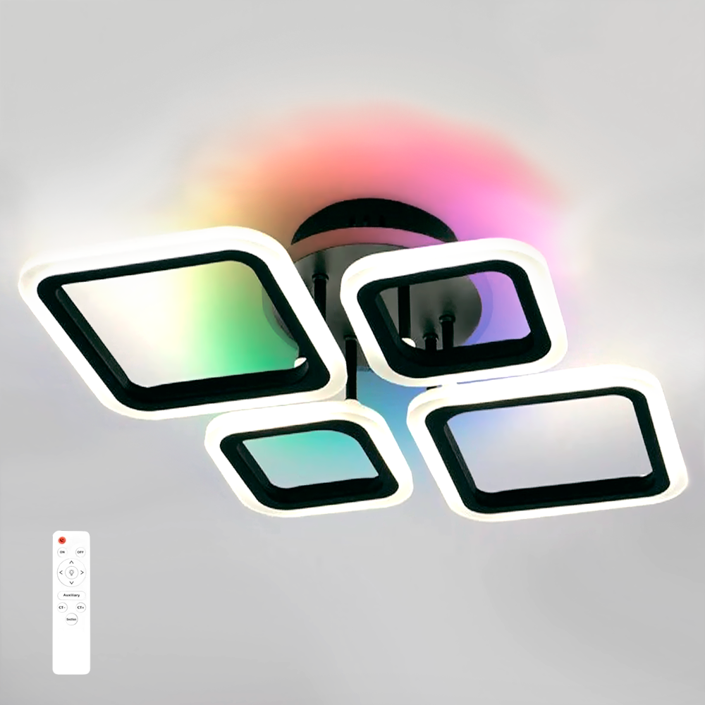 Люстра OVAL RGB 60W 4S1R Luminaria чорна LED BLACK 5400Lm керована світлодіодна з пультом 600×445×95мм, фото 1