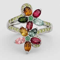 Турмалін різнокольоровий срібне кільце, 0589КТ