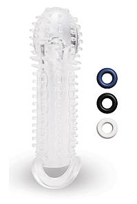 Насадка на пеніс із рельєфом Size-Up з 3 кільцями, прозора, 15.5 см