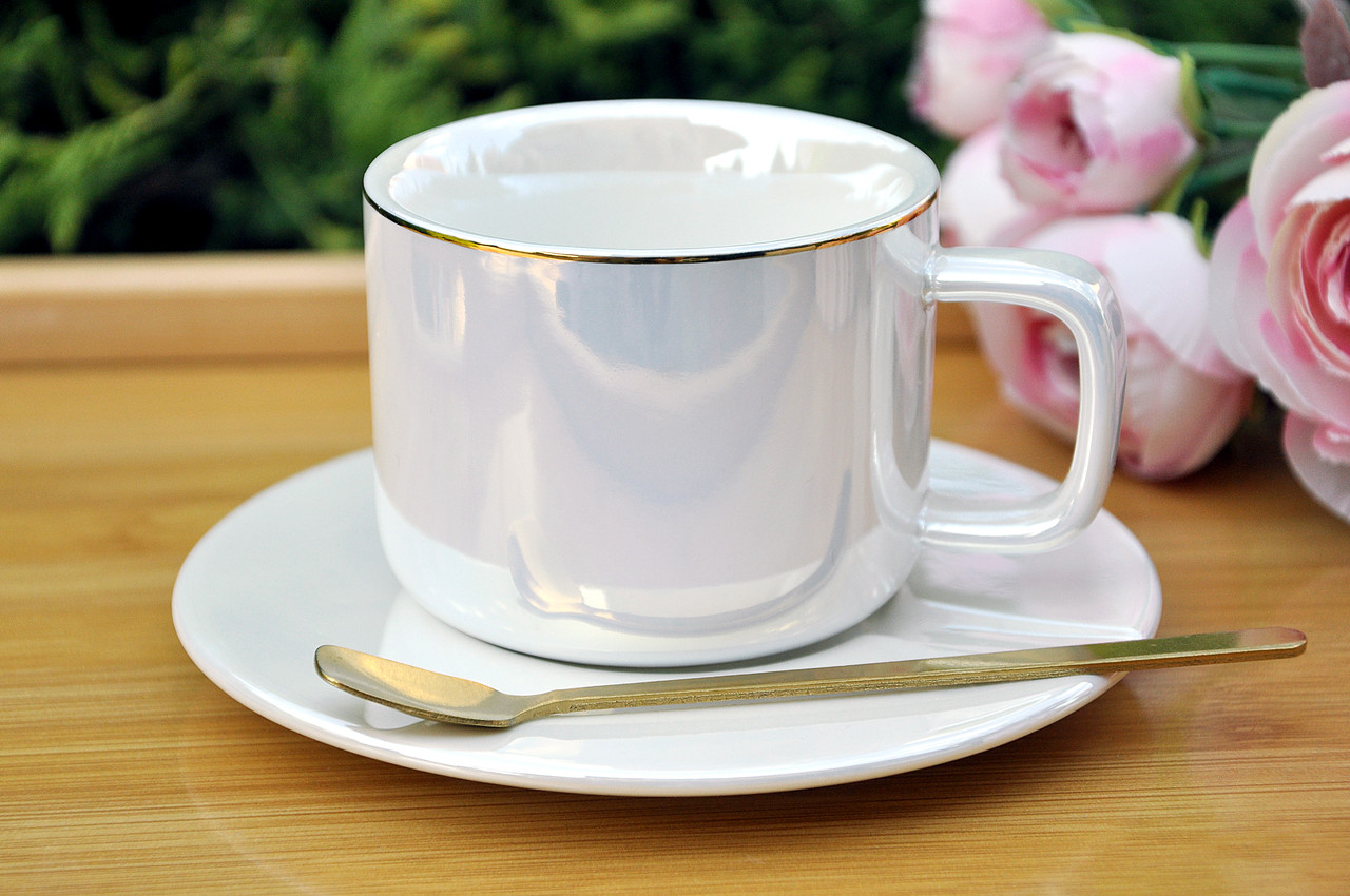 Кавова чашка з блюдцем "Перлина", 150 мл (колір - білий), фото 1