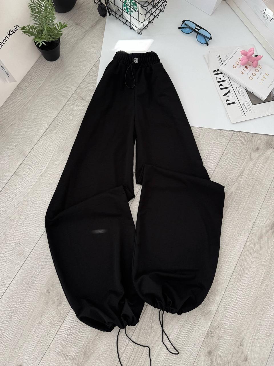 Жіночі модні осінні спортивні штани джоггери висока посадка куліске базові повсякденні штани двонитка, фото 1