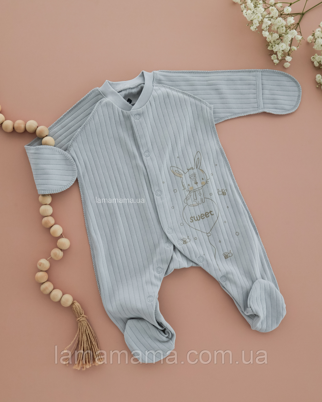 Чоловічок для новонароджених із зовнішніми швами Топотун інтерлок-рапорт сірий, фото 1