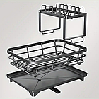 Органайзер-сушарка для посуду 2-рівневий 102-30 металева настільна з піддоном і тримачами, фото 2