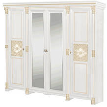 Шафа 4-х дверна розпашна в спальню з ЛДСП/МДФ Аманда Скай Білий/Золото