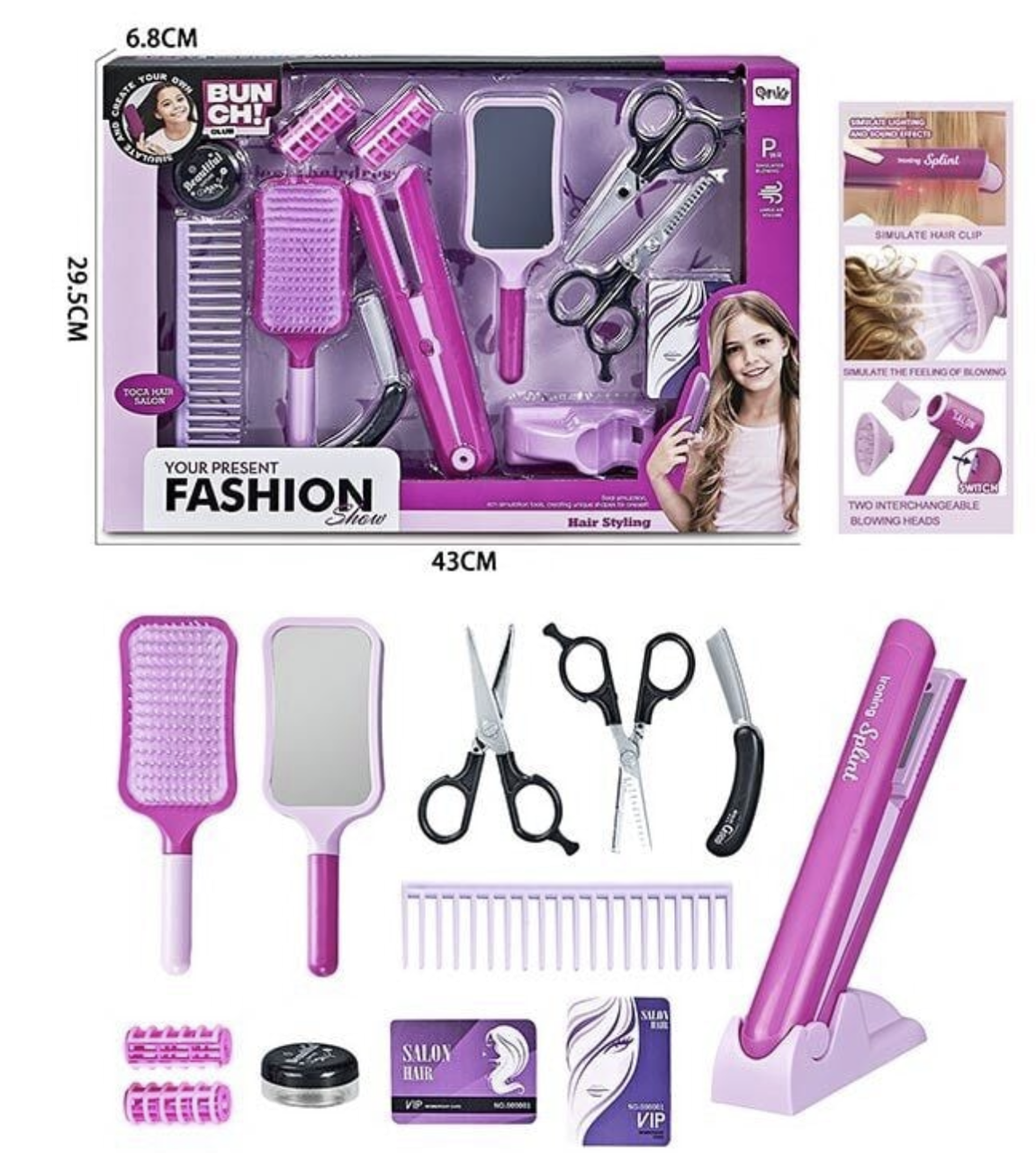 Ігровий набір перукаря QY 015 зі стайлером на батарейках та аксесуарами, фото 1