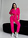 Жіночий осінній базовий прогулянковий костюм двійка кофта худі на блискавці штани джоггери на манжеті двонитка, фото 4