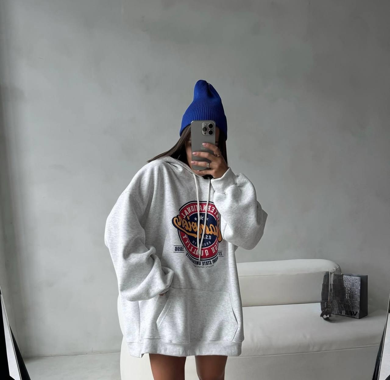 Жіноче худі на флісі; Кольори: меланж; Розміри — оверсайз (42-46) ;, фото 1