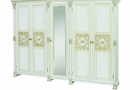 Шафа 5-ти дверна розпашна в спальню з ЛДСП/МДФ Аманда Скай Білий/Золото