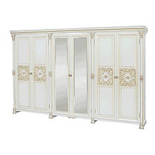 Шафа 6-ти дверна розпашна в спальню з ЛДСП/МДФ Аманда Скай Білий/Золото