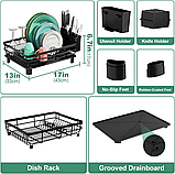 Сушарка для посуду MOUKABAL з нержавіючої сталі з піддоном та тримачем для столових приладів, чорна., фото 2