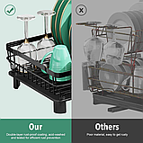 Сушарка для посуду MOUKABAL з нержавіючої сталі з піддоном та тримачем для столових приладів, чорна., фото 5