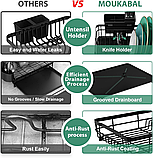 Сушарка для посуду MOUKABAL з нержавіючої сталі з піддоном та тримачем для столових приладів, чорна., фото 7