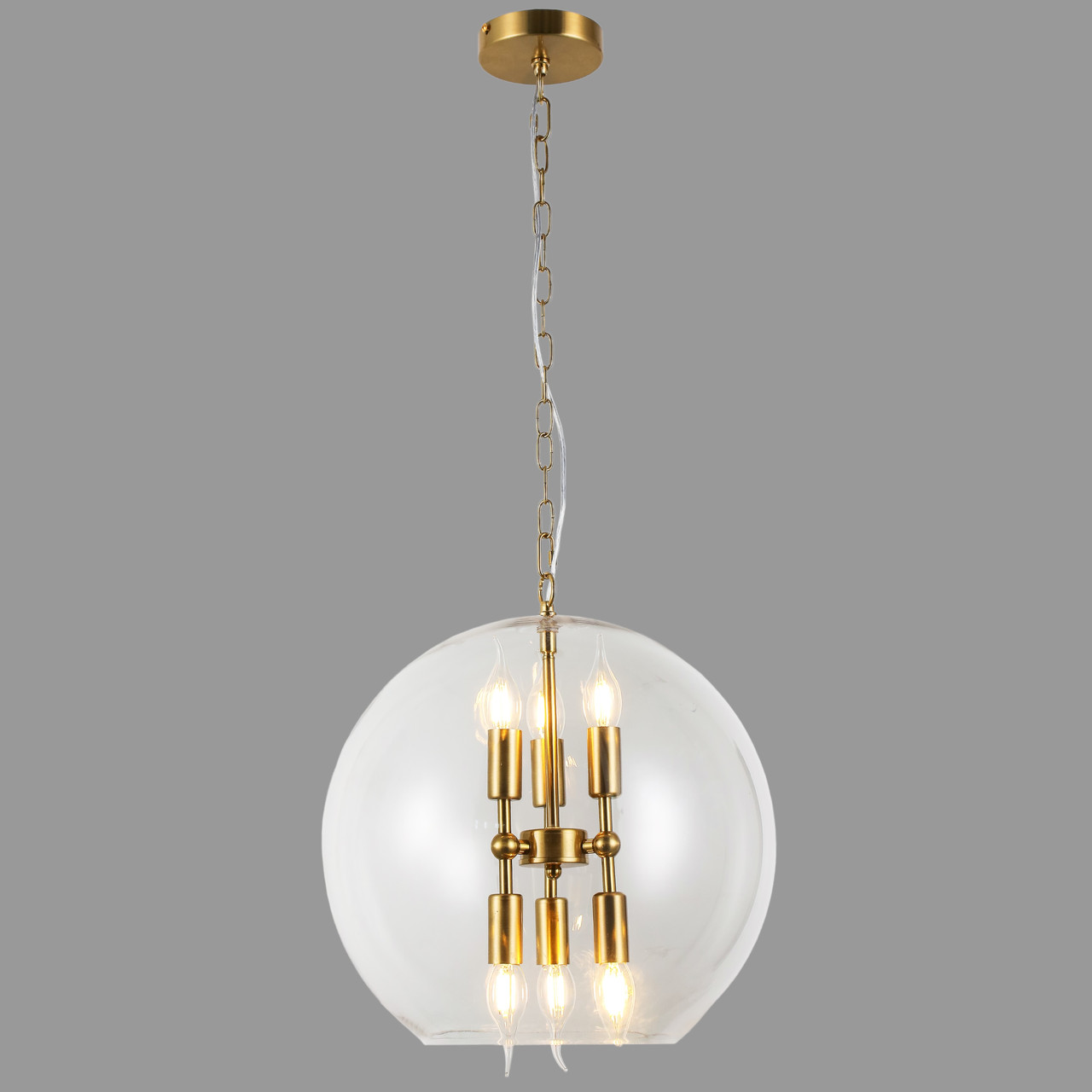 Підвісна бронзова люстра на 6 ламп з прозорим плафоном (800-P2088-6 (400) CL)