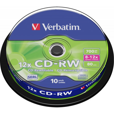 Диск CD Verbatim CD-RW 700Mb 12x Cake box 10шт (43480), фото 1
