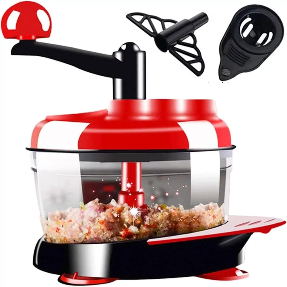 Подрібнювач ручний 1.5 л із насадками та прогумованими ніжками для м'яса та овочів Alimentos, фото 1