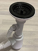 Сифон без переливу для кухонної мийки.Водозлив під колір гранітної мийки. Євровентиль (онікс, чорний)