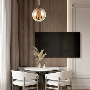 Підвісна бронзова люстра на 3 лампи з кавовим плафоном (800-P3143-3 (300) AM), фото 2