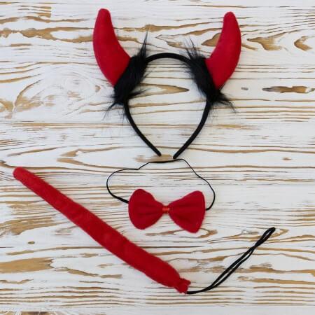 Набір ЧЕРВОНИЙ Чортеня (вушки, хвіст, краватка-метелик), фото 1