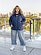 Жіноча коротка демісезонна куртка батал синя стьобана з капюшоном - фото 4 - id-p2744880271
