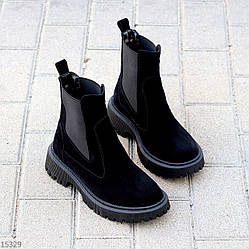 Повсякденні чорні замшеві черевики челсі на флісі в асортименті