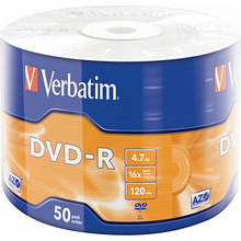 Диск DVD Verbatim 4.7Gb 16X Wrap-box 50шт MATT SILVER (43788)