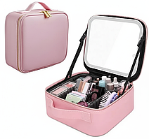 Сумка для косметики з дзеркалом і LED підсвічуванням Рожева