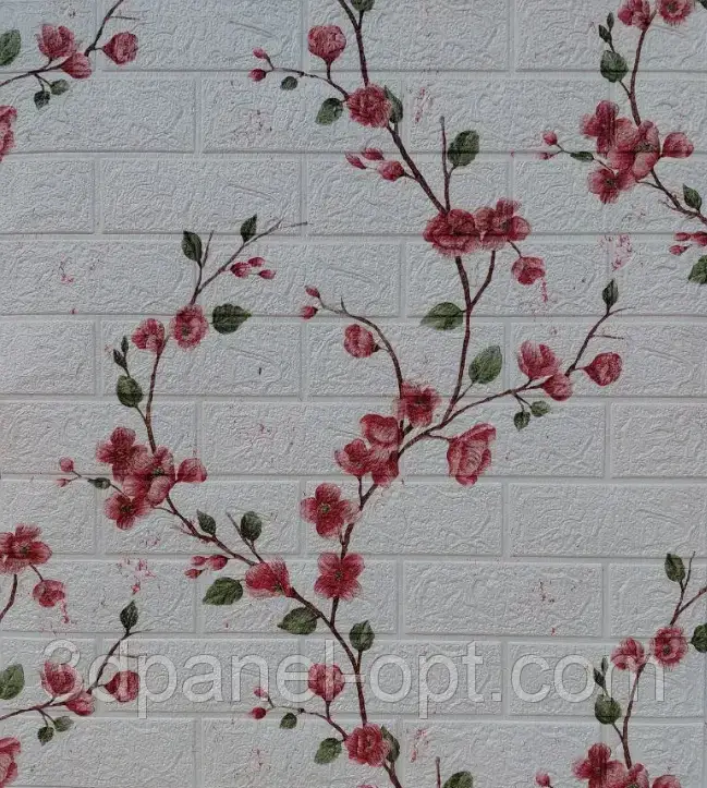 Самоклеюча декоративна 3D панель "Червоні квіти" 700х770х3 мм, фото 1