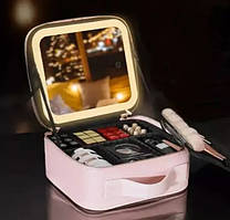 Чемоданчик для косметики з дзеркалом і LED підсвічуванням Рожевий