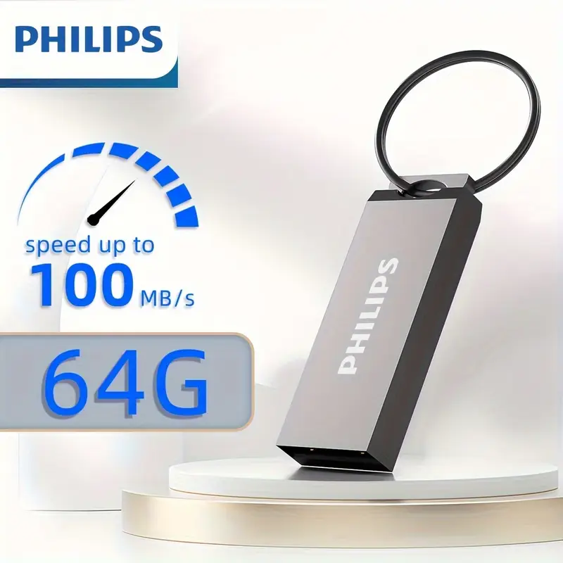 USB Флешка Карта пам'яті PHILIPS Брелок Накопичувач 64Гб металева для комп'ютера E9 чорна