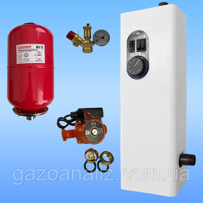 Безшумний Електрокотел NEON Mini 3 кВт у комплекті з насосом з алюм. обмоткою, бачком 5 л та гр. безпеки, фото 1