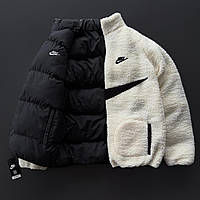 Двостороння куртка Nike чорно-біла, Якісна куртка Найк утеплена, Зручна чоловіча куртка на зиму