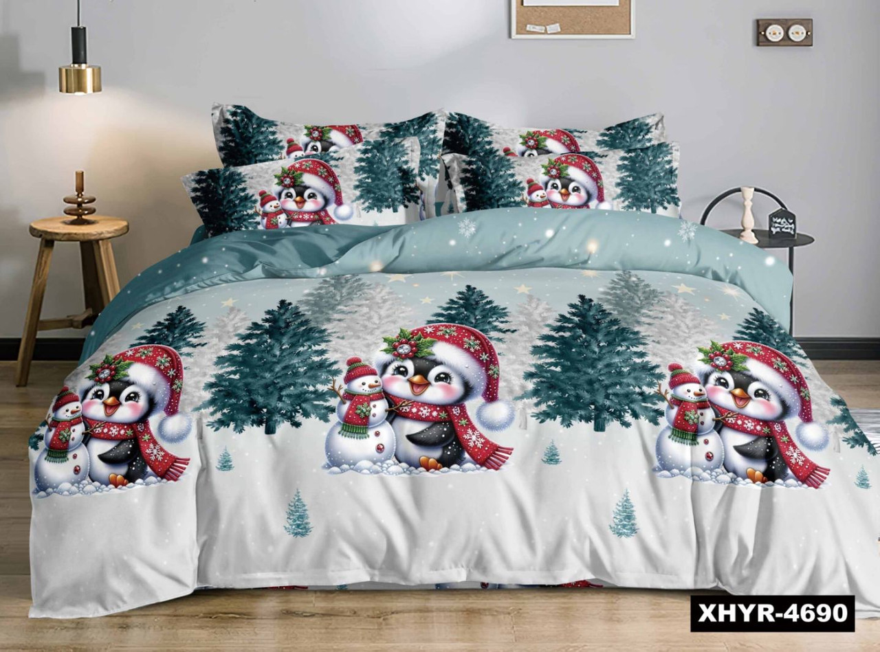 Новорічна постільна білизна фланель Royal Dream байка Новорічні пінгвіни, фото 1