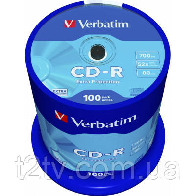 Диск CD Verbatim CD-R 700Mb 52x Cake box 100шт Extra (43411), фото 1