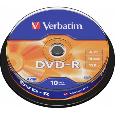Диск DVD Verbatim 4.7Gb 16X CakeBox 10шт (43523), фото 1