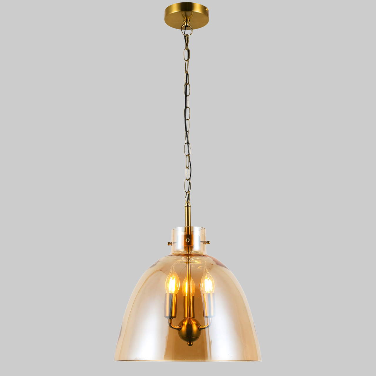 Підвісна бронзова люстра на 3 лампи з кавовим  плафоном (800-P3158S-3 AMB)