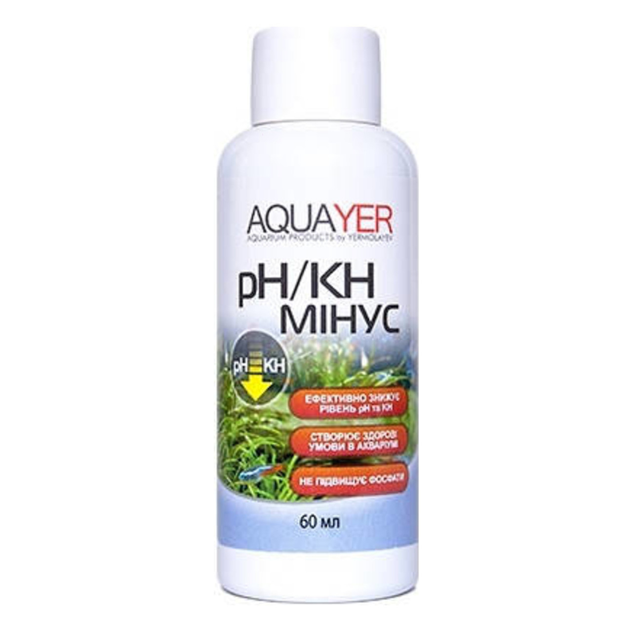 AQUAYER pH/KH мінус 60 мл - засіб для зниження карбонатної жорсткості в акваріумі, фото 1
