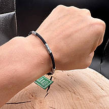 Чоловічий браслет із шовкового чорного шнурка із 4 срібними вставками 925 проби, фото 4