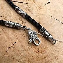 Чоловічий браслет із шовкового чорного шнурка із 4 срібними вставками 925 проби, фото 5