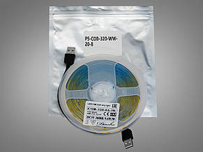 COB LED стрічка 5В USB 320 діодів/м 8мм тепла, фото 2