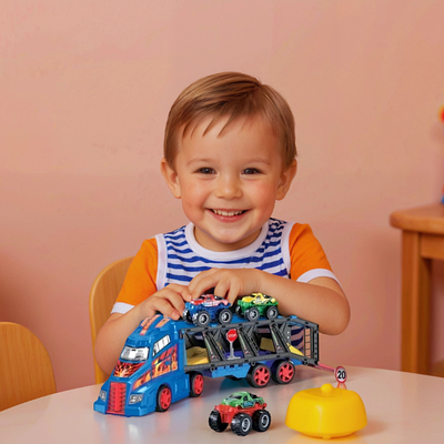 Игровий набір трейлер з машинами дитячі іграшки автовоз 5 машинок трек для трюків перешкоди дорожні знаки