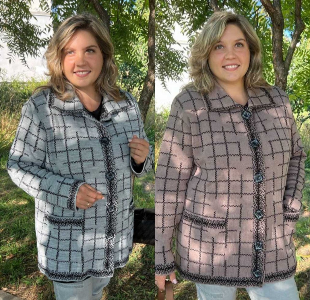 Тепла кофта на ґудзиках дуже великих розмірів, фото 1