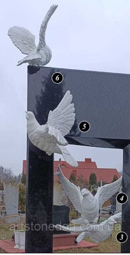 Набір скульптур голубів 6 шт з полімеру для пам’ятників і декору, фото 1