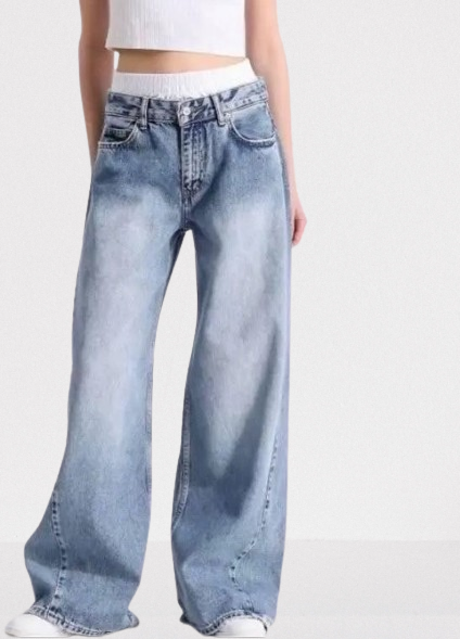 Джинси жіночі широкі баггі без стрейчу з білою резинкою 28 блакитні, фото 1