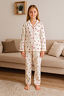 Дитяча піжама для дівчинки з бавовни Hello Kitty, молочна, розмір 152-160 см (10-13 років) (10724)