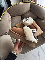 Жіночі уги UGG з гумкою на п'яті натуральна замша хутро овчина теплі сліпери/тапочки на платформі