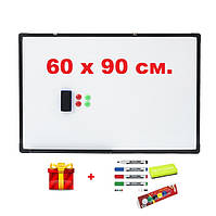 Дошка магнітно-маркерна 60х90см горизонтальна, в чорній рамці Flip + набір в подарунок