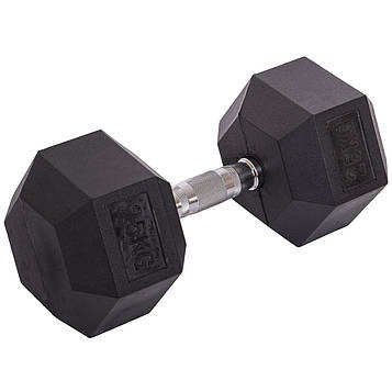 Гантель цільна шестигранна вагою 25 кг, гантель гексагональна обгумована Zelart TA-2679-25 1шт 25кг чорна