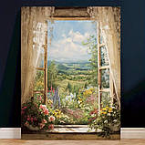 Картина «Вікно в сад» – пейзаж з квітами та горами, фото 2